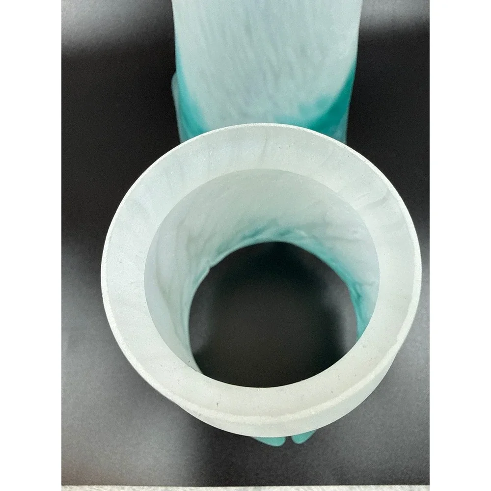 2 Frosted Glass Lamp Shades Turquoise Teal/Cyan White Ombre Handkerchief Ruffled